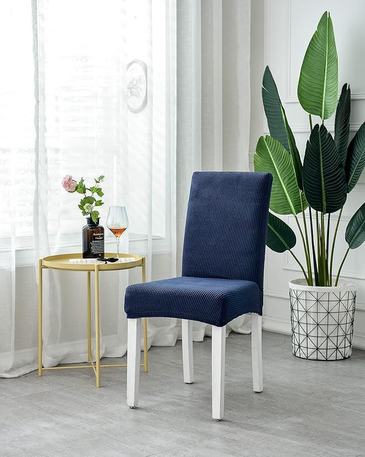 椅子カバー チェアカバー 背もたれあり 伸縮 洗える ノーアイロン 取り外し可能 無地 オフィス 家庭 ホテル レストラン Ｍx６枚(ダークブルー, Ｍx６枚)