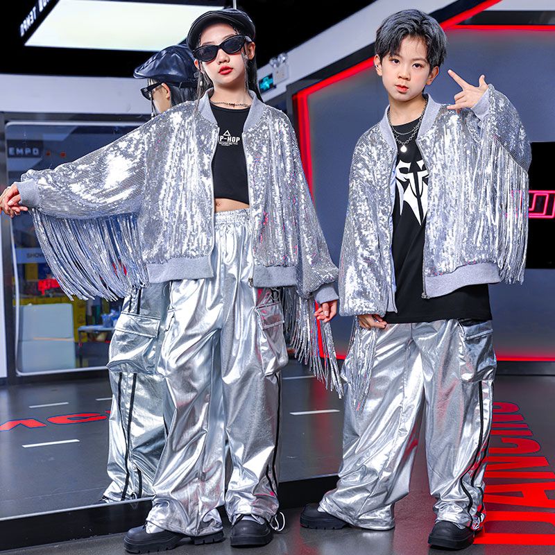 【70% 買戻し率】児童街舞潮服男女児童hiphop流蘇が少年爆街元日舞台ショー衣装を披露する