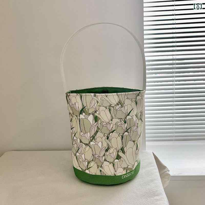 バケットバッグ バケツ レディース おしゃれ 鞄 カジュアル 花柄 チューリップ キャンバス 韓国 緑 青 ピンク バケットバッグ バケツ レディース おしゃれ 鞄 カジュアル 花柄 チューリップ キャンバス 韓国 緑 青 ピンク