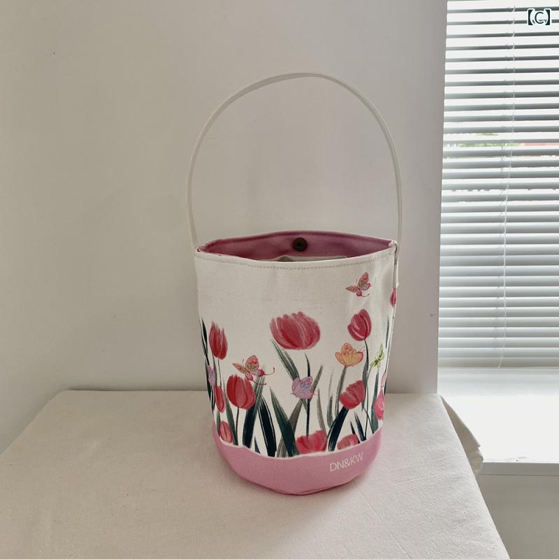 バケットバッグ バケツ レディース おしゃれ 鞄 カジュアル 花柄 チューリップ キャンバス 韓国 緑 青 ピンク バケットバッグ バケツ レディース おしゃれ 鞄 カジュアル 花柄 チューリップ キャンバス 韓国 緑 青 ピンク