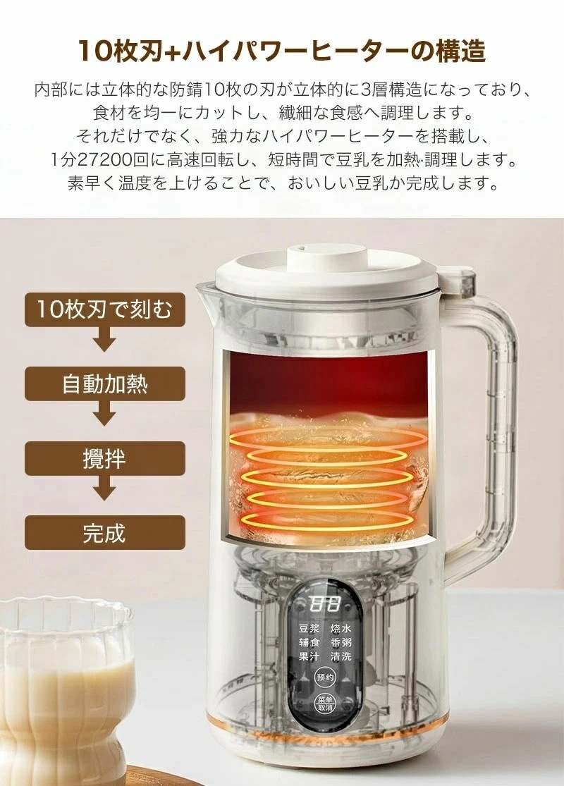 豆乳メーカー 豆乳機 一台五役 乾燥大豆対応 家庭用 自動調理ポット 静音設計 スープメーカー 完全豆乳メーカー 豆乳ブレンダー ブレンダー スムージー 多機能 時短調理 自動調理器ミキサー 甘酒 花