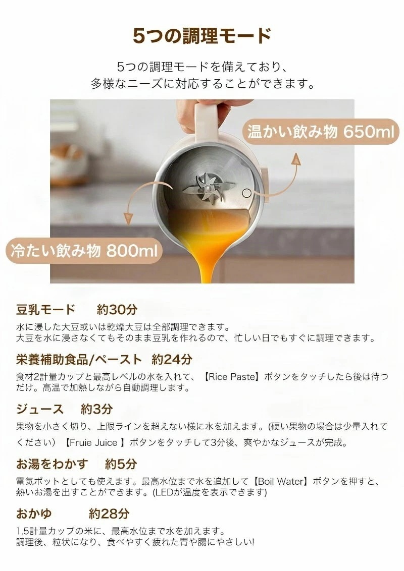 豆乳メーカー 豆乳機 一台五役 乾燥大豆対応 家庭用 自動調理ポット 静音設計 スープメーカー 完全豆乳メーカー 豆乳ブレンダー ブレンダー スムージー 多機能 時短調理 自動調理器ミキサー 甘酒 花