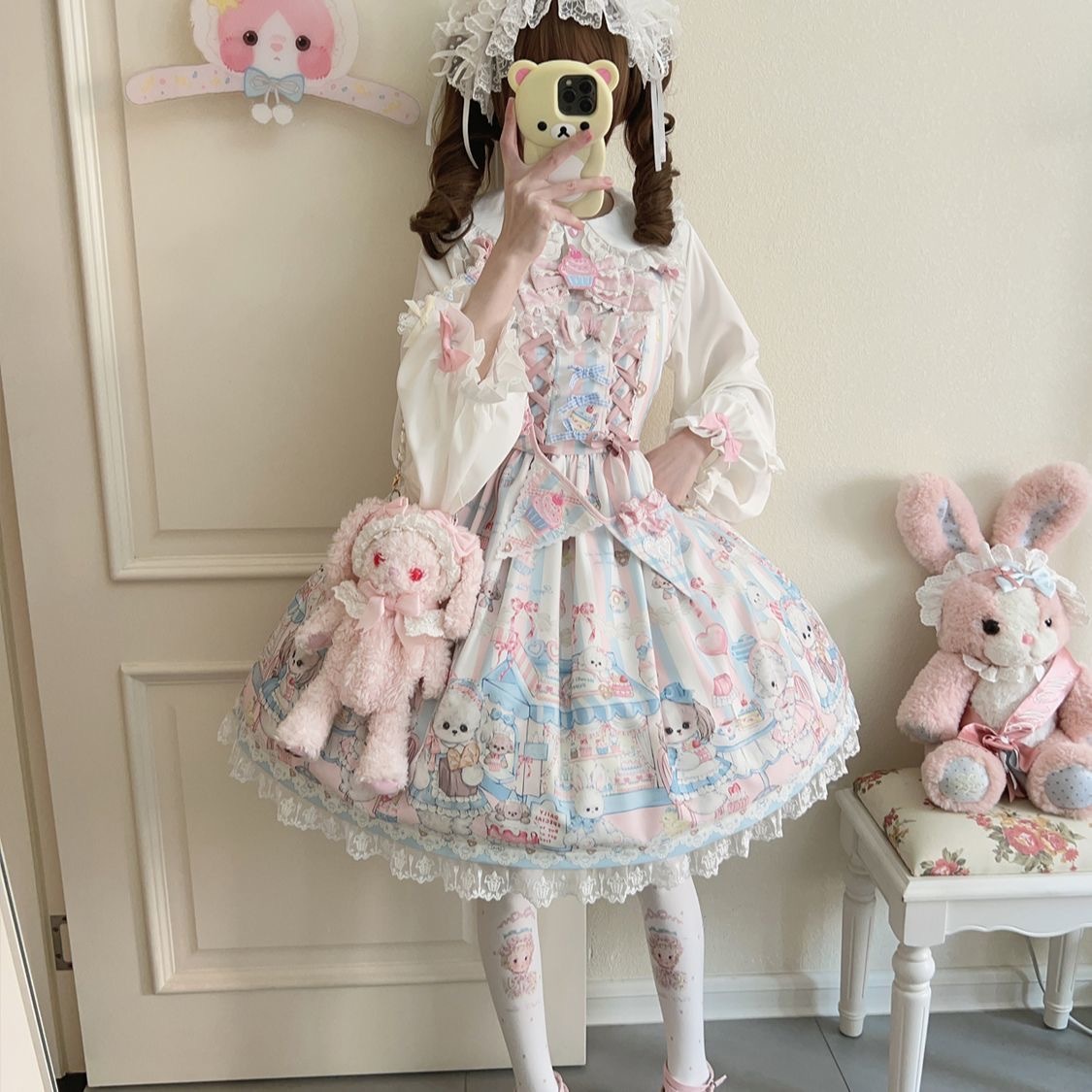 Lolita正規品くまくま甘やかしjskワンピースロリータ日常大童可爱いプリンセススカートセット