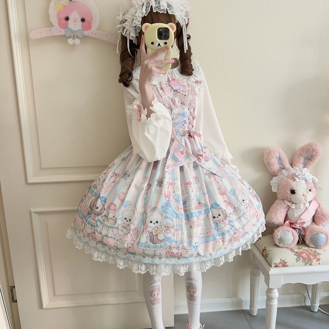 Lolita正規品くまくま甘やかしjskワンピースロリータ日常大童可爱いプリンセススカートセット