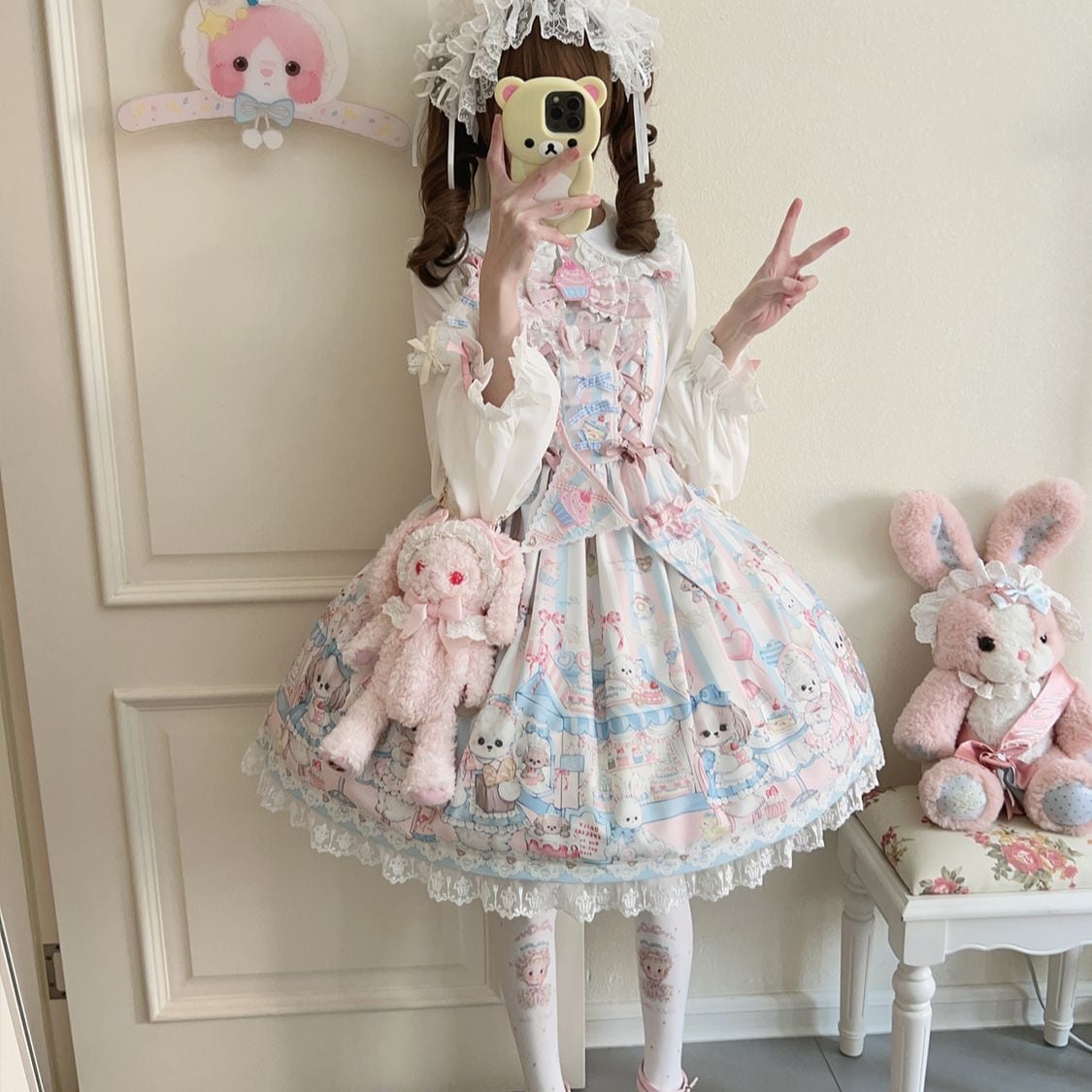Lolita正規品くまくま甘やかしjskワンピースロリータ日常大童可爱いプリンセススカートセット