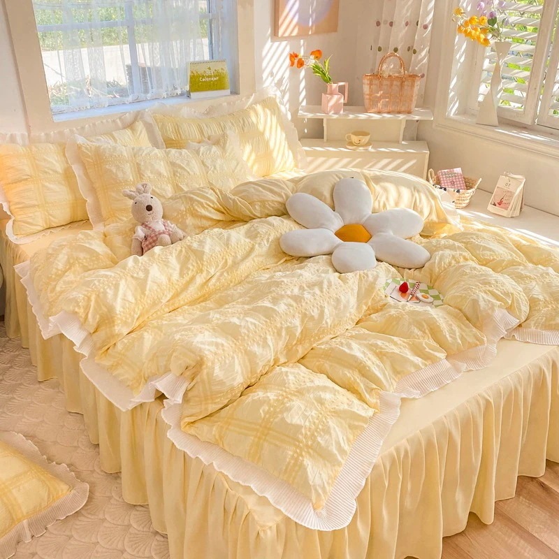 お買い得 韓国のかわいい 3点セット4点セット 枕カバー 布団カバー寝具 薄手 柔らかく肌触り レースベッドスカート