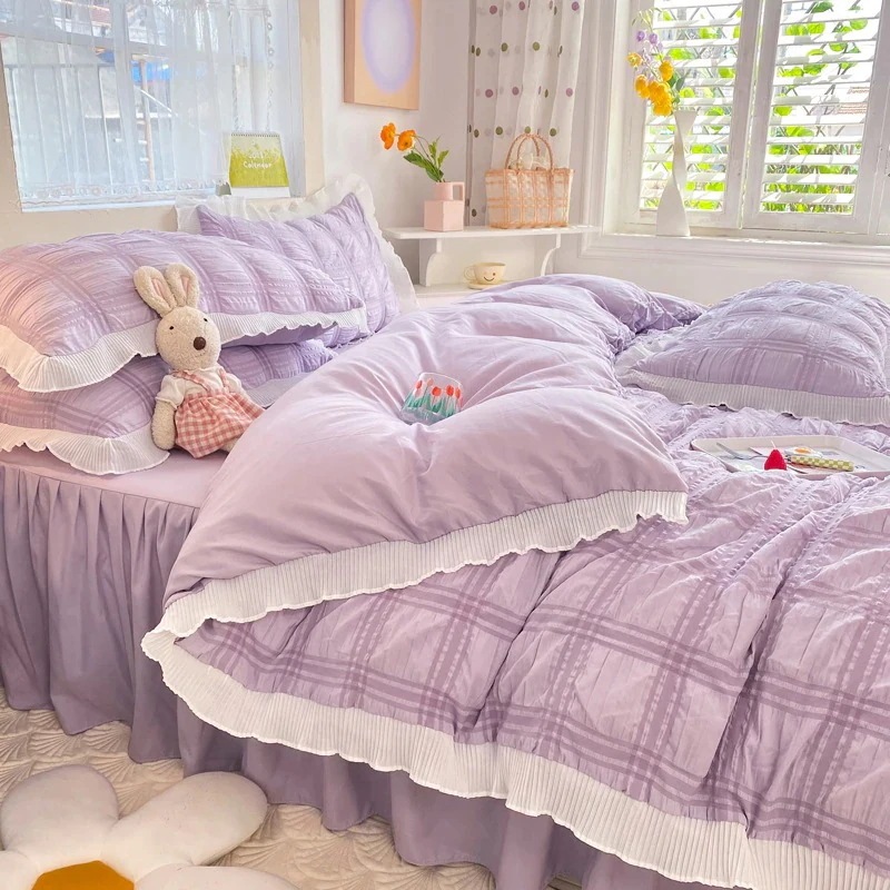 お買い得 韓国のかわいい 3点セット4点セット 枕カバー 布団カバー寝具 薄手 柔らかく肌触り レースベッドスカート