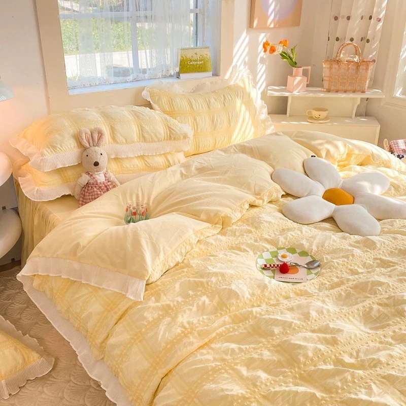 お買い得 韓国のかわいい 3点セット4点セット 枕カバー 布団カバー寝具 薄手 柔らかく肌触り レースベッドスカート