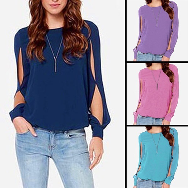 セクシーな新しいファッションレディースロングスリーブOLシフォンルースキャリアTシャツトップブラウスサイズS - XXL セクシーな新しいファッションレディースロングスリーブOLシフォンルースキャリアTシャツトップブラウスサイズS - XXL