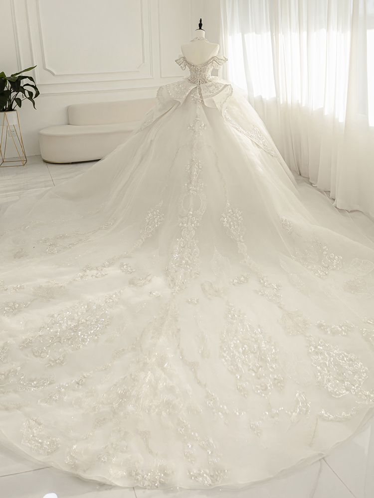 ワンショルダーウェディングドレス2024花嫁重工業ラージテールホワイト主糸 ワンショルダーウェディングドレス2024花嫁重工業ラージテールホワイト主糸