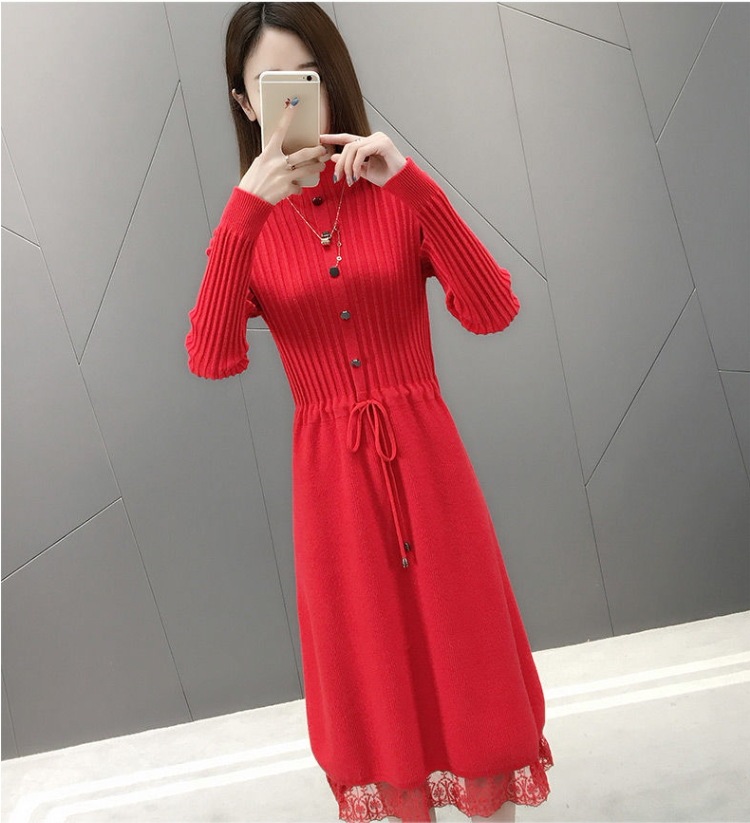 秋冬ロングワンピース 裾レースニットワンピース Aラインスカート カジュアルガーリーワンピース スカート ワンピース プルオーバー オールインワン ロングスカート ニットスカート 膝上 ロング 秋冬ロングワンピース 裾レースニットワンピース Aラインスカート カジュアルガーリーワンピース スカート ワンピース プルオーバー オールインワン ロングスカート ニットスカート 膝上 ロング