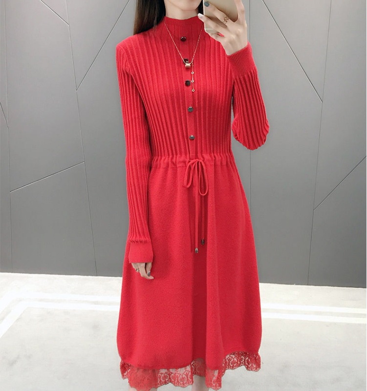 秋冬ロングワンピース 裾レースニットワンピース Aラインスカート カジュアルガーリーワンピース スカート ワンピース プルオーバー オールインワン ロングスカート ニットスカート 膝上 ロング 秋冬ロングワンピース 裾レースニットワンピース Aラインスカート カジュアルガーリーワンピース スカート ワンピース プルオーバー オールインワン ロングスカート ニットスカート 膝上 ロング