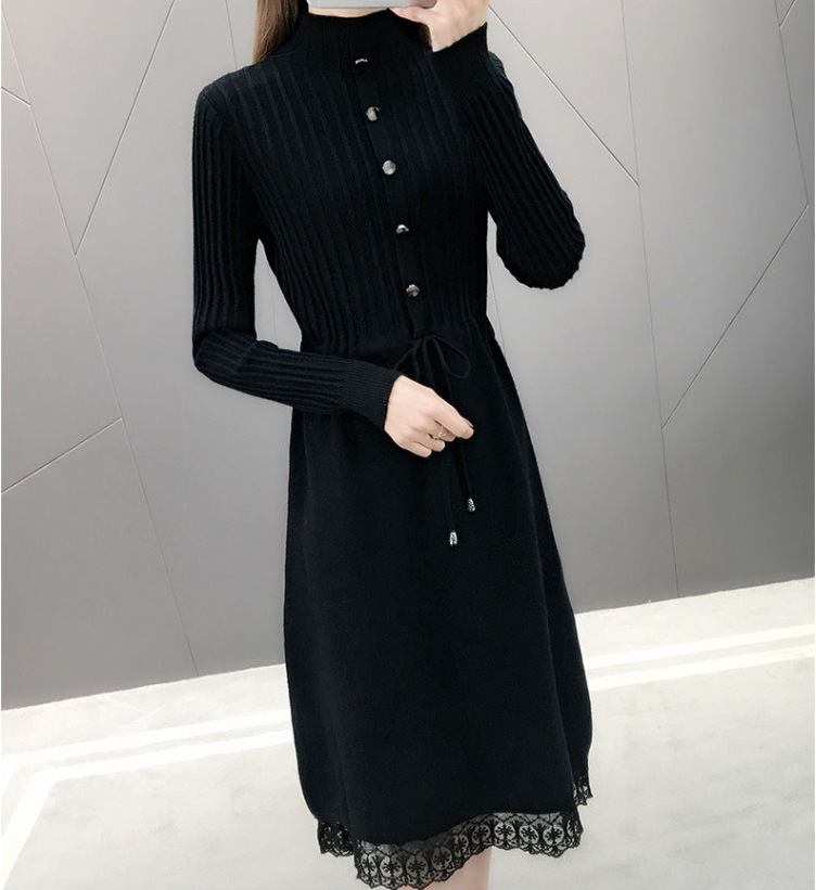 秋冬ロングワンピース 裾レースニットワンピース Aラインスカート カジュアルガーリーワンピース スカート ワンピース プルオーバー オールインワン ロングスカート ニットスカート 膝上 ロング 秋冬ロングワンピース 裾レースニットワンピース Aラインスカート カジュアルガーリーワンピース スカート ワンピース プルオーバー オールインワン ロングスカート ニットスカート 膝上 ロング