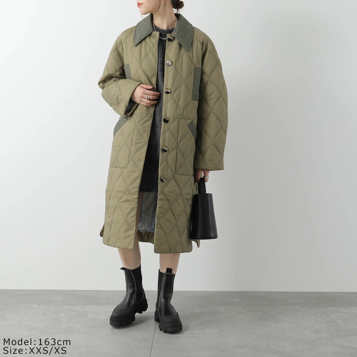 GANNI ガニー キルティングコート Quilt Raglan Midi Coat F9206 F9624 6747 レディース ジャケット 襟付き 軽量 カラー2色