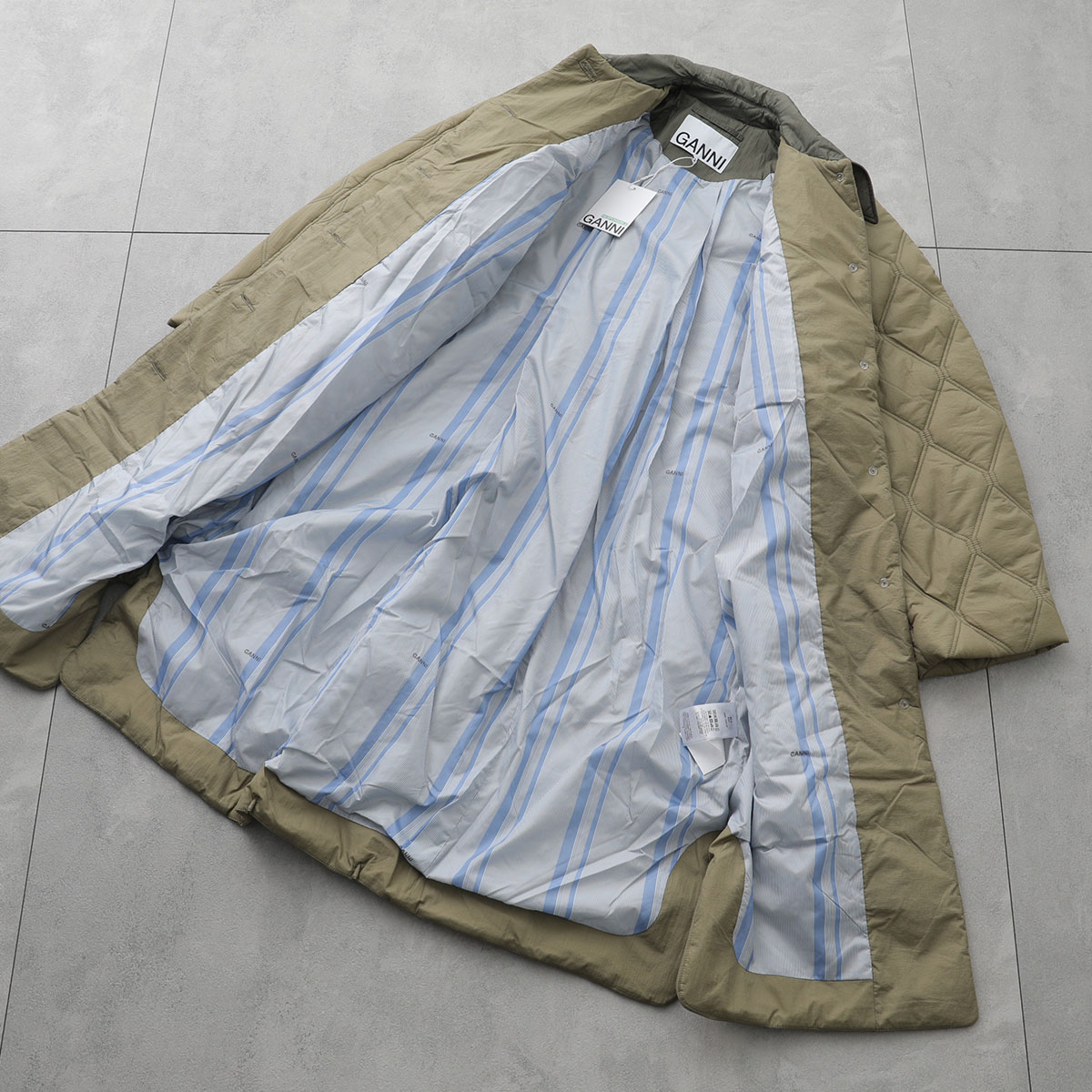 GANNI ガニー キルティングコート Quilt Raglan Midi Coat F9206 F9624 6747 レディース ジャケット 襟付き 軽量 カラー2色