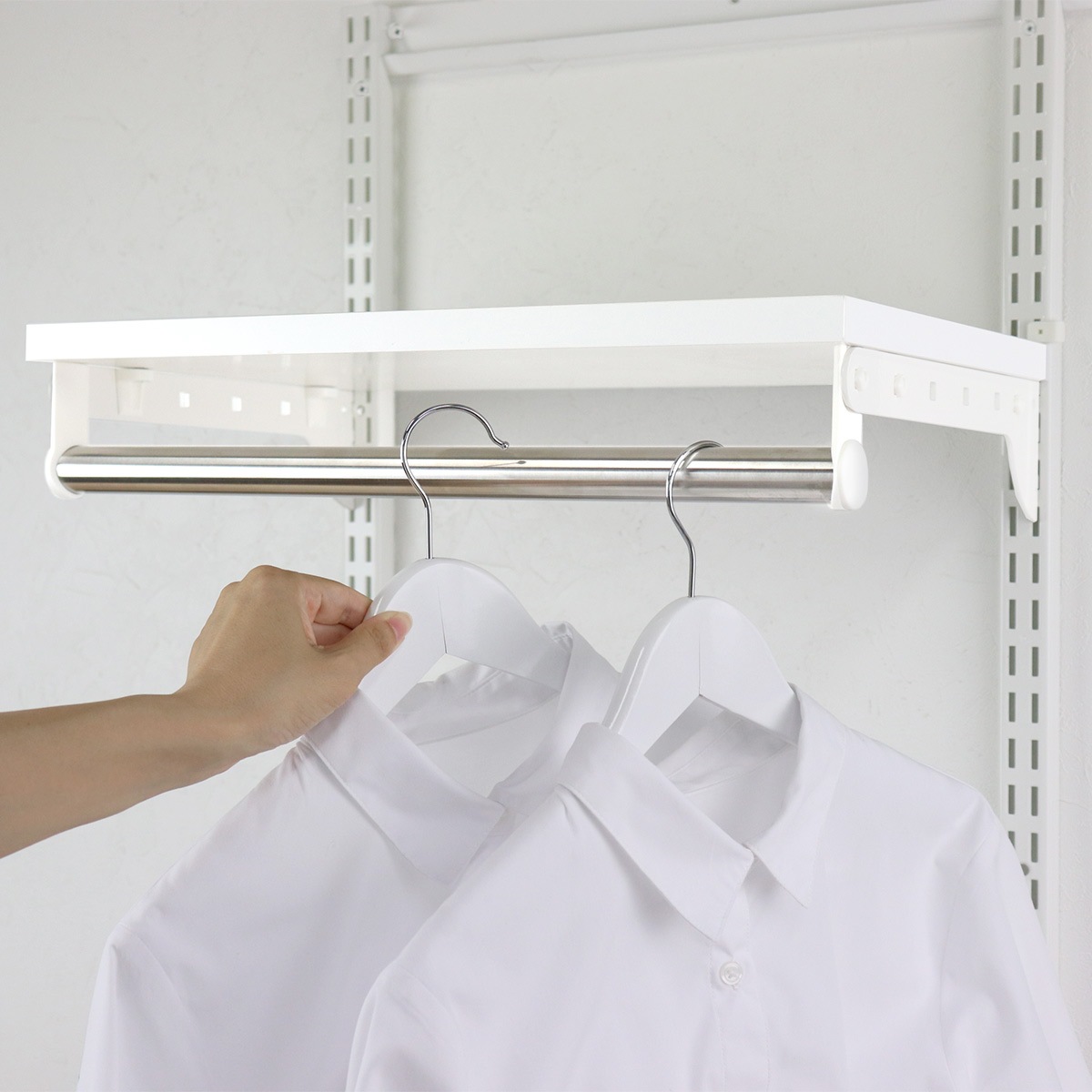 壁面収納 棚 パイプ付き ＴＰセット 幅75cm 奥行40cm フィットラック 棚板 ハンガーラック DIY 収納 吊り下げ収納 クローゼット ホワイト 可動棚 オープンラック 収納ラック