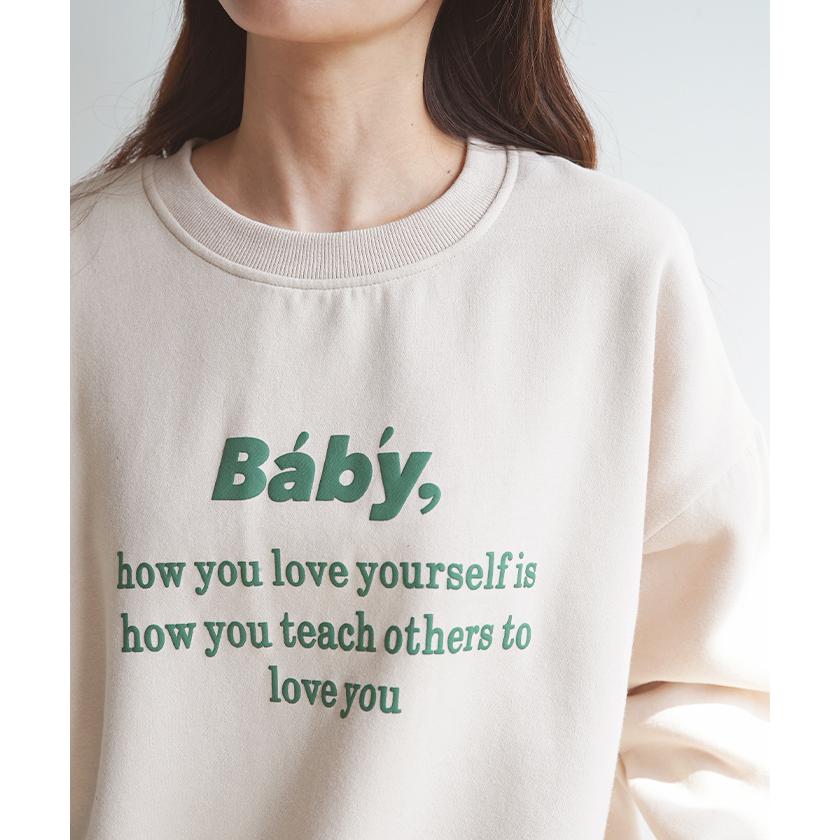 スウェット ロゴ トレーナー プルオーバー 裏起毛 大きいサイズ 発泡プリント 英字 グリーン 緑 韓国 ファッション baby ぷっくりロゴトレーナー