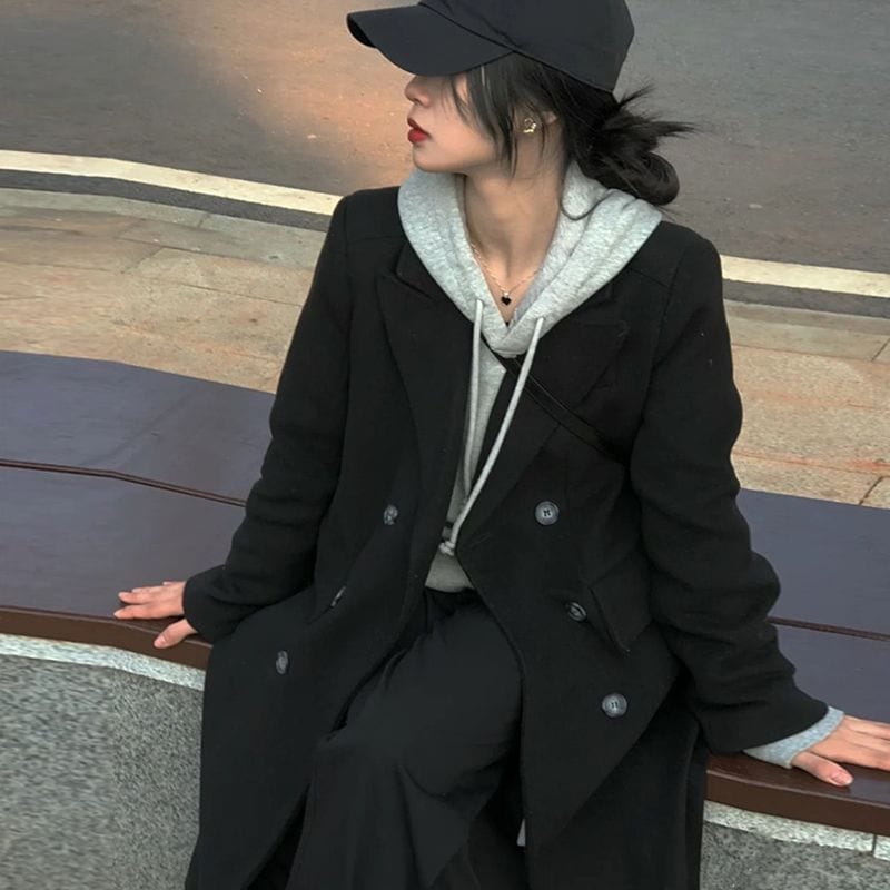 秋と冬の膝上ロングセクションツイードジャケット女性の小さなヘップバーンの質感のスーツツイードコートのでパッド入りの肥厚_2