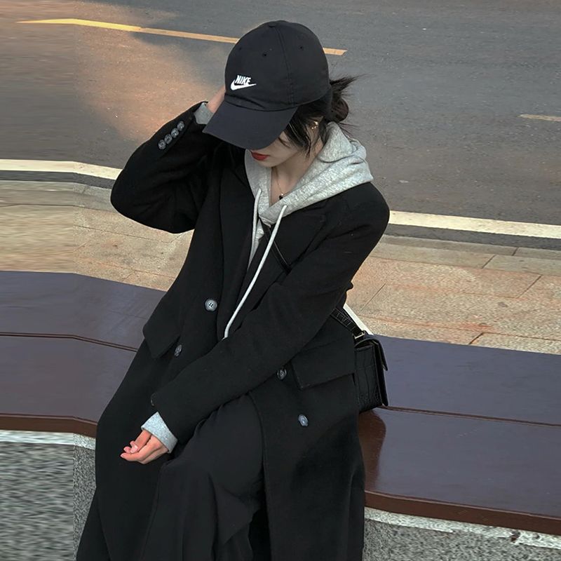 秋と冬の膝上ロングセクションツイードジャケット女性の小さなヘップバーンの質感のスーツツイードコートのでパッド入りの肥厚_4