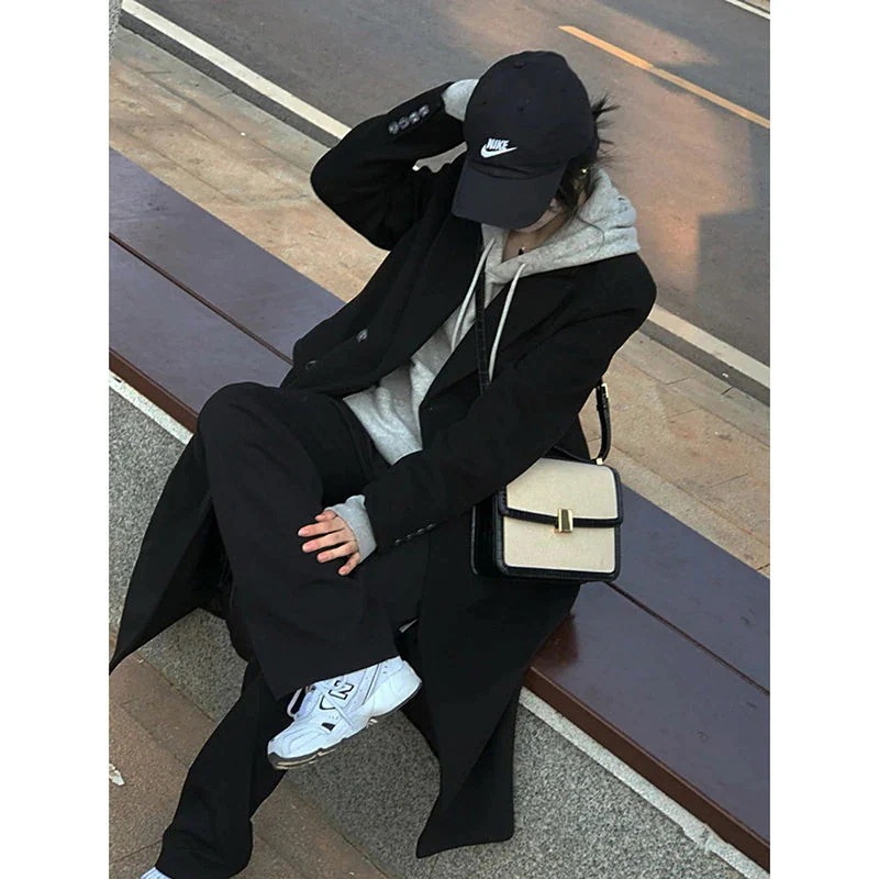 秋と冬の膝上ロングセクションツイードジャケット女性の小さなヘップバーンの質感のスーツツイードコートのでパッド入りの肥厚_8