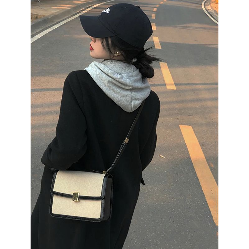 秋と冬の膝上ロングセクションツイードジャケット女性の小さなヘップバーンの質感のスーツツイードコートのでパッド入りの肥厚_9
