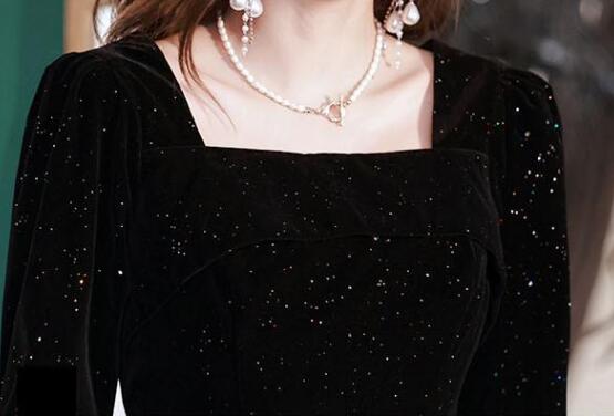 ドレス 大人 ピアノ 発表会 ロング丈 キラキラ ぽっちゃり 大きいサイズ イブニングドレス 演奏会 ピアノ発表会 袖付き ワンピース 二次会 女子会 誕生日会 大人可愛い SS-3L