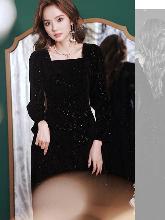 ドレス 大人 ピアノ 発表会 ロング丈 キラキラ ぽっちゃり 大きいサイズ イブニングドレス 演奏会 ピアノ発表会 袖付き ワンピース 二次会 女子会 誕生日会 大人可愛い SS-3L