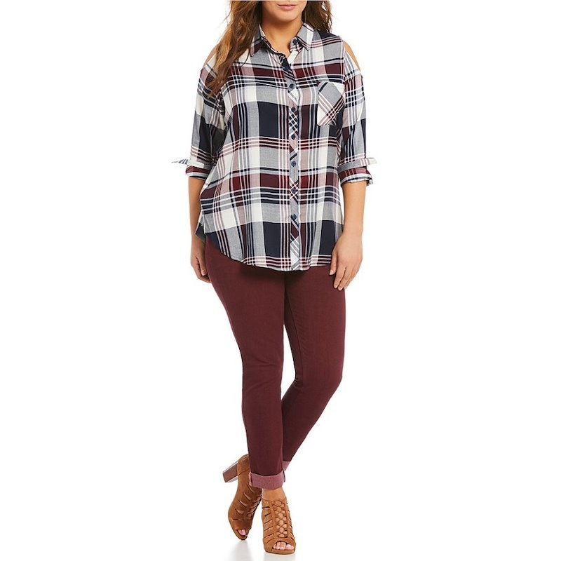 ピーター ナイガード レディース トップス ブラウス・シャツ【Peter Nygard Plus Plaid Cold Shoulder Shirt】Navy/Merlot ピーター ナイガード レディース トップス ブラウス・シャツ【Peter Nygard Plus Plaid Cold Shoulder Shirt】Navy/Merlot