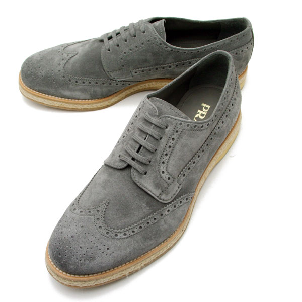 メンズ レースアップ スエードレザー ウィングチップ シューズ GHIAIA (グレー) 2EG115 054 73E メンズ レースアップ スエードレザー ウィングチップ シューズ GHIAIA (グレー) 2EG115 054 73E