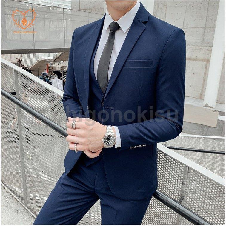 新作先行発売フォーマル プレゼント ビジネススーツ 無地 スリーピーススーツ スリム 面接 2つボタン 成人式 卒業式 スーツ 就活活動 メンズ 入学式 父の日【短納期】