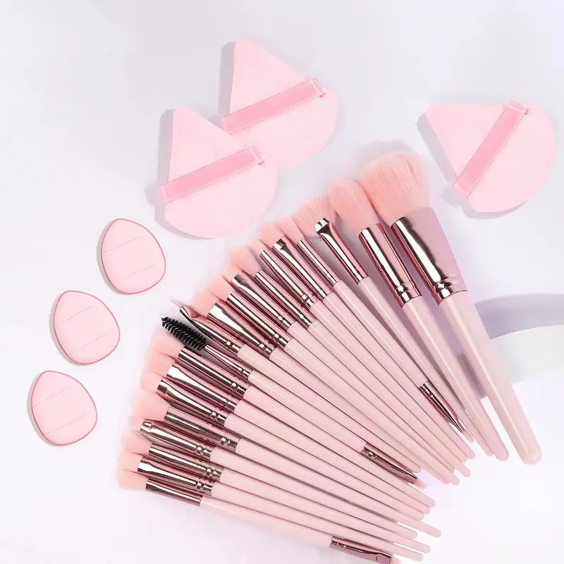 MALANGE-メイクブラシセット,カブキファンデーション,パウダー,コンシーラー,アイシャドウ,アイブロウブラシ,ミニトライアングルパフ,ピンク,20個