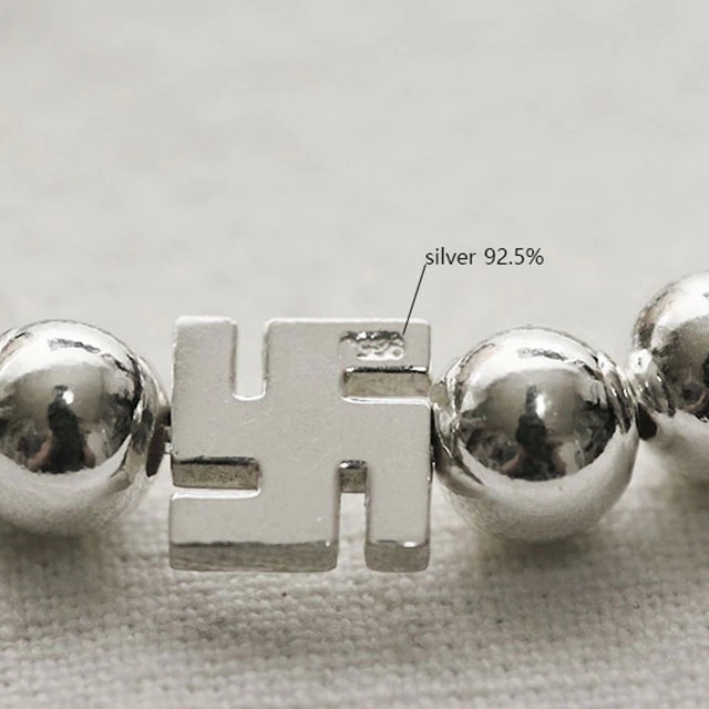 silver B-686 仏教 万字ボール ブレスレット 8mmボール9mm 万字長さ15cm