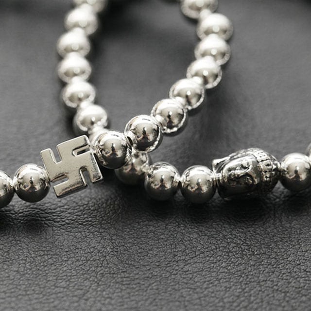 silver B-686 仏教 万字ボール ブレスレット 8mmボール9mm 万字長さ15cm