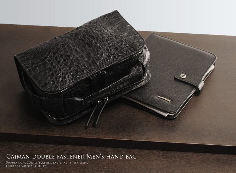 カイマンハンドバッグWファスナー/メンズ本革ビジネス