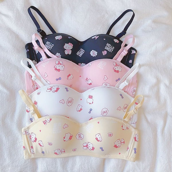 ハローキティ レッド ブラジャー 、ショーツセット　ビンテージ ハローキティ ノンワイヤーブラジャーショーツセット S サンリオ