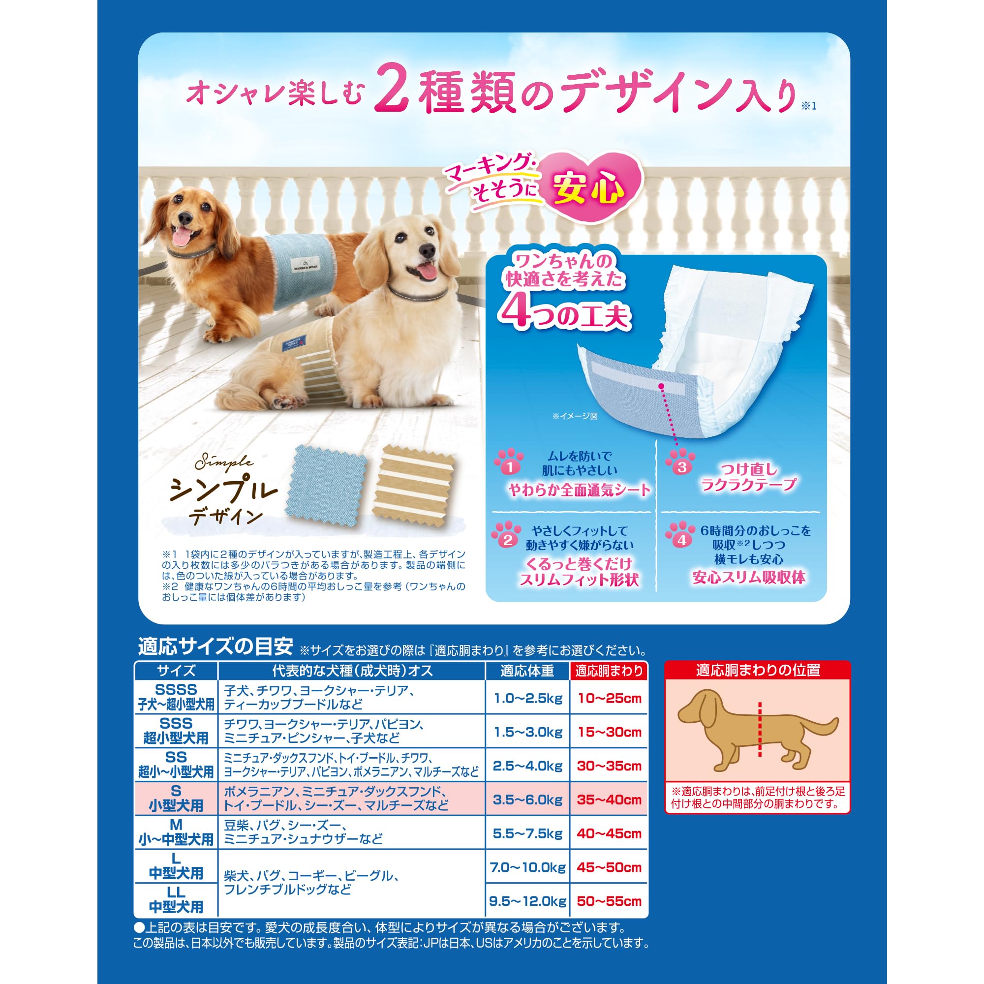 マナーウェア 犬用 おむつ 男の子用 Sサイズ 小型犬用 モカストライプ・ライトブルージーンズ 368枚(46枚×8)おしっこ ペット用品 ユニチャーム[ケース品]