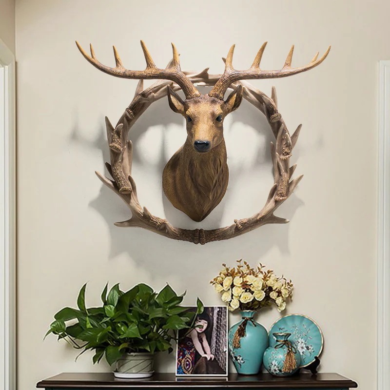 ハンティングトロフィー調 壁掛けインテリア 鹿 頭 ウォールインテリア 装飾　デコレーション 動物 アート モニュメント おしゃれ リビング 玄関 樹脂