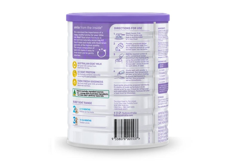 Bubs（バブズ）A2 ヤギミルクゴート粉ミルク ステップ1（06カ月）大缶