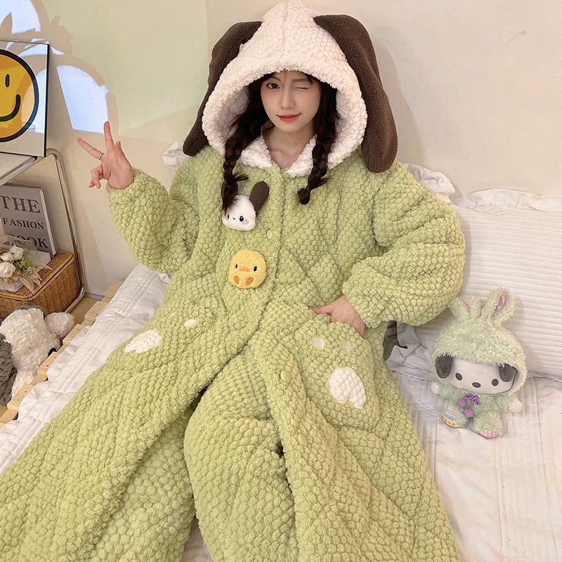 女性はサンゴのベルベット厚いフランネルのスーツのトラックスーツパジャマ秋と冬j 女性はサンゴのベルベット厚いフランネルのスーツのトラック