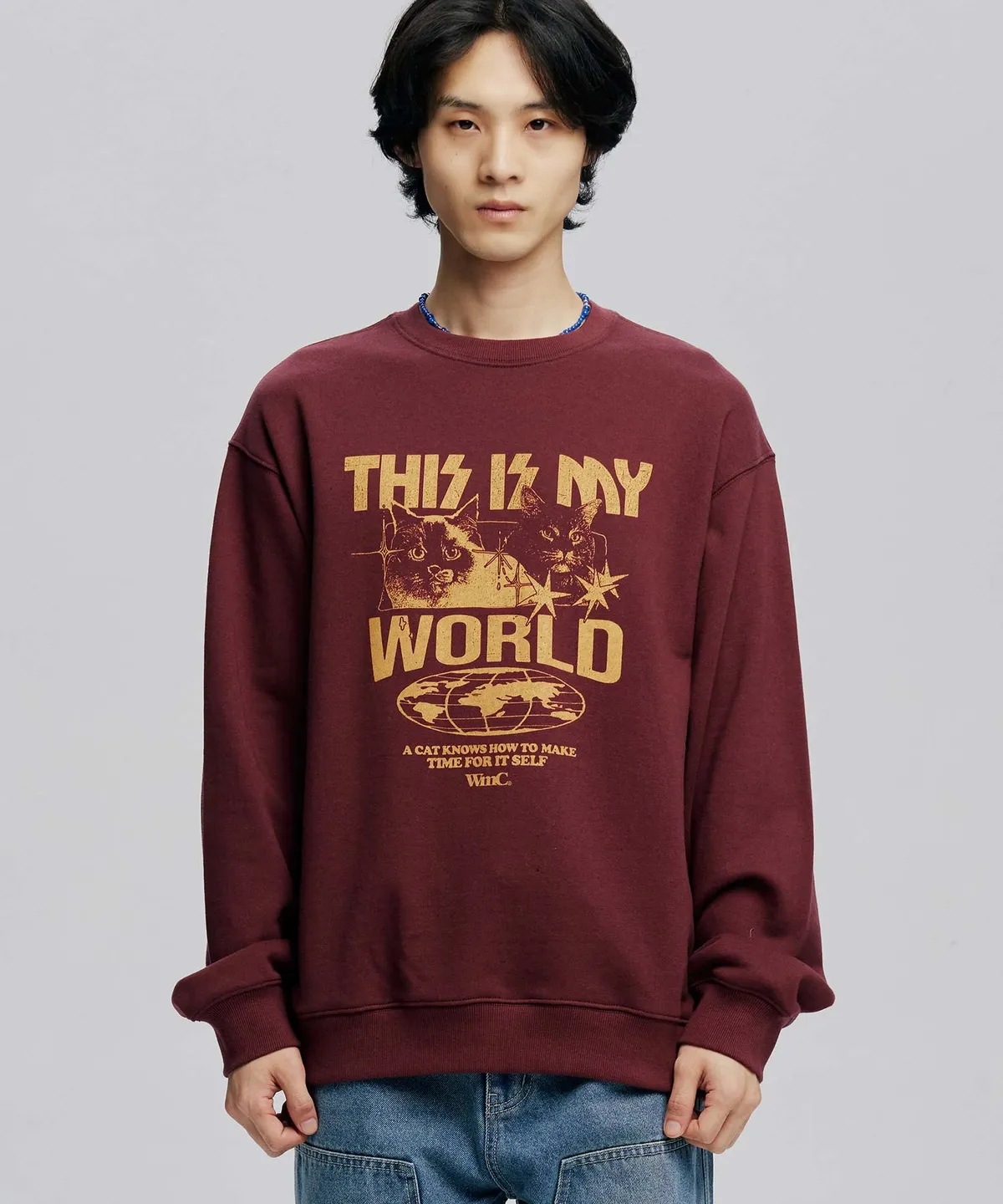 [QWER x HINA モデル着用] [MUSINSA EDITION] My World Blue Cat Sweatshirt 2color マンツーマン Tシャツ 韓国の人気ファッションブラン