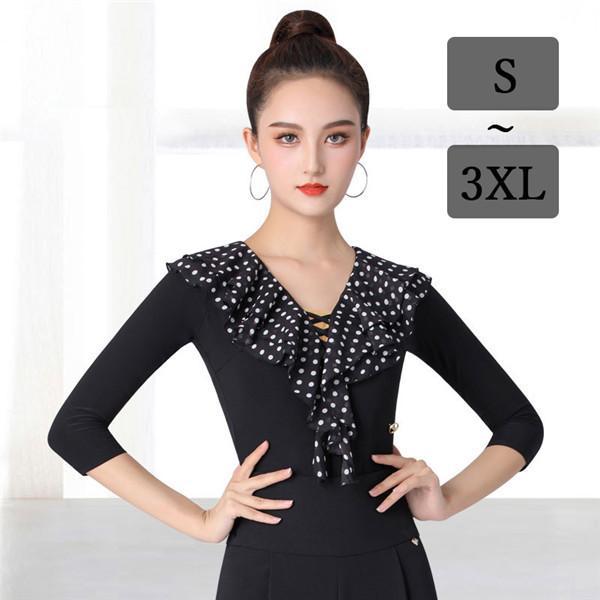 レオタード レディース 社交ダンス ス ラテン ス 五分袖 Vネックモダン ダンス衣装 上着 ダンス 練習着 ワルツ
