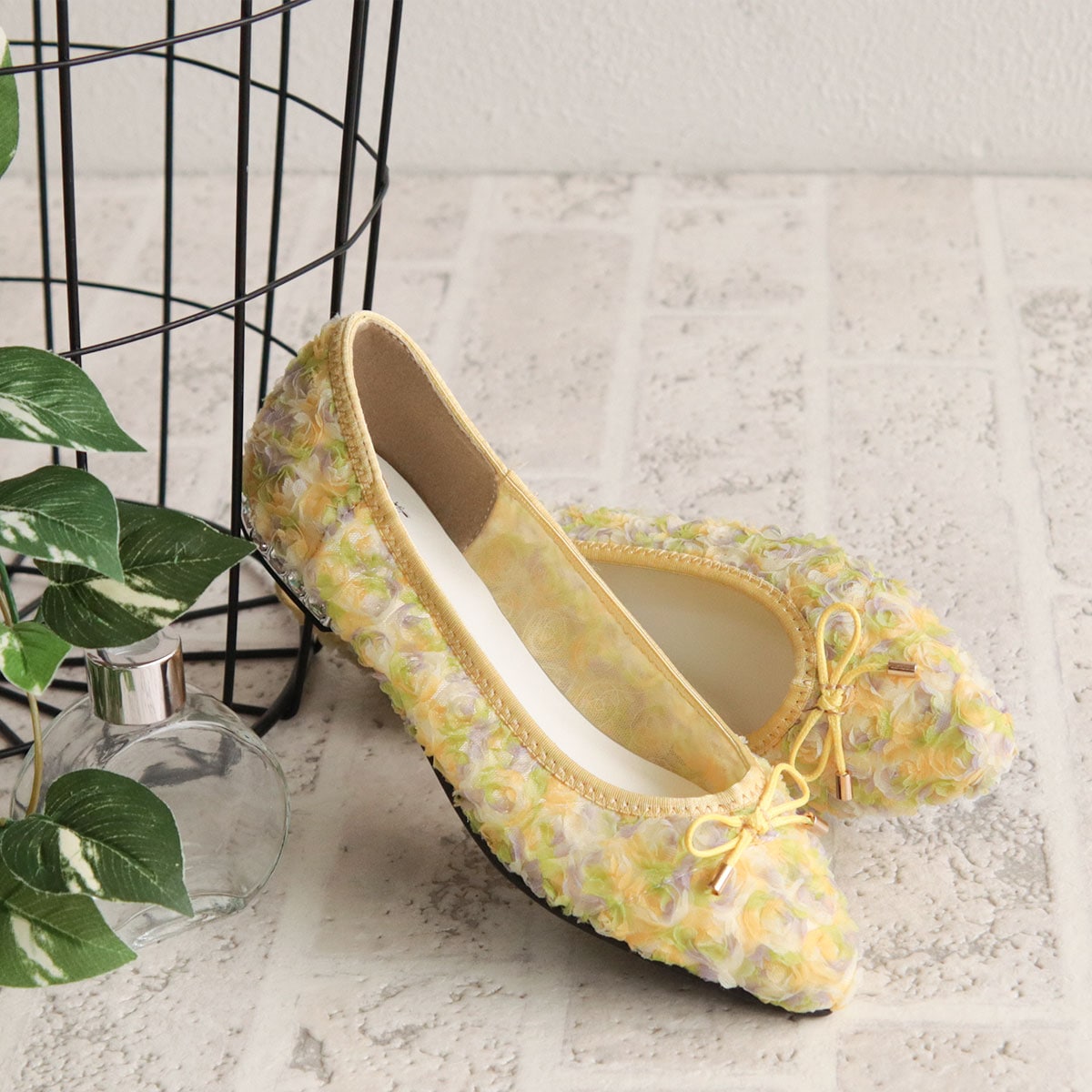 パンプス ローヒール 花 りぼん かわいい パステルカラー 歩きやすい 歩きやすい 透け感 レース 華やか お呼ばれパンプス ぺたんこ靴 婦人靴 パール ヒール 推し色 1407