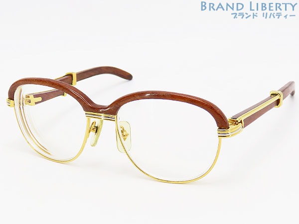 レア美品カルティエトリニティヴィンテージマルメゾンウッドテンプル眼鏡フレームブラウンゴールド