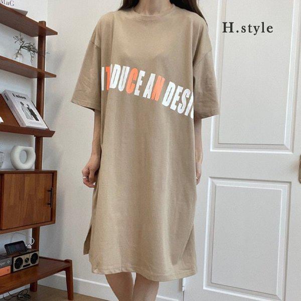 HスタイルTS斜めプリントワンピース/春の新商品/OPS/ワンピース/シフォン/ホームウェア/カジュアル/ラウンジ/パジャマ/ルーズフィット