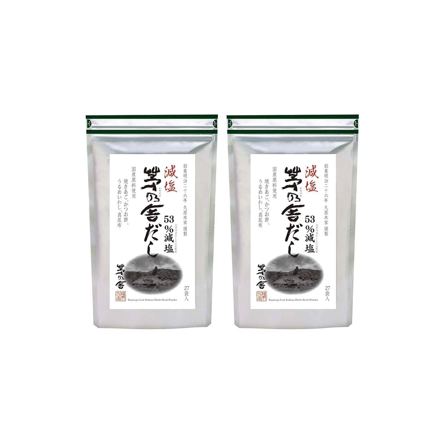 久原本家 減塩 茅乃舎だし 8g×27袋入 【2個パック】 焼あご入り だしパック 出汁 博多 和風だし 国産原料使用 化学調味料・保存料 無添加