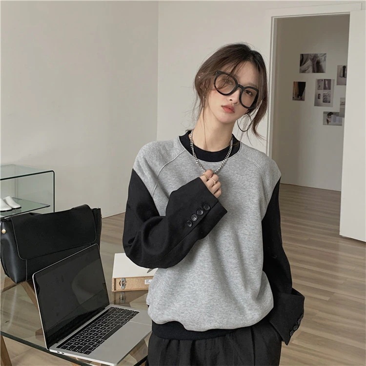 韓国 N1 大人女性ファッション ラウンドネック 裏起毛 暖かい 厚手 トップス 百掛け レディース カジュアル パーカー