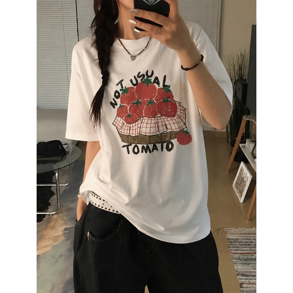 ノーシャルトマトバスケットオーバーフィットTシャツ 4color