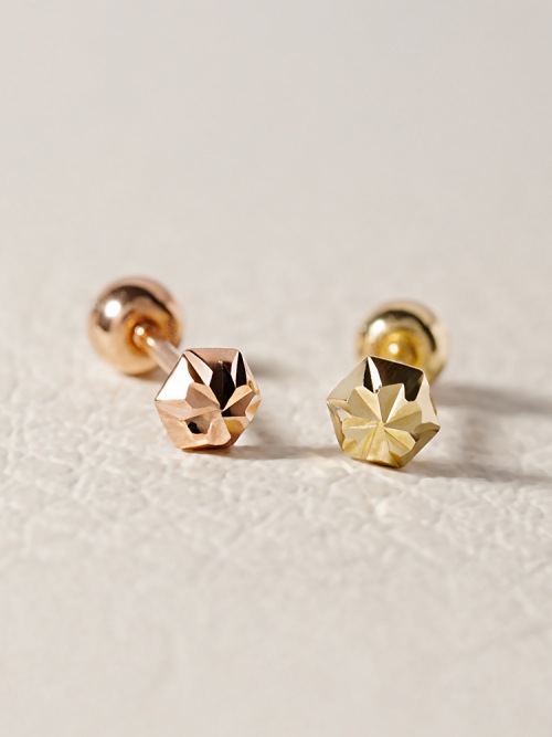 ミニマルピアス 14K シャイニングヘックスカットピアス