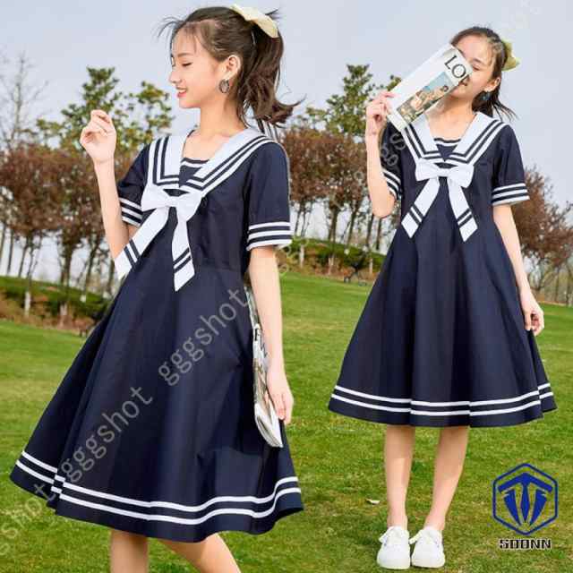 【2025新作SALE】女の子 プリーツ ワンピース ガールズ ドレス 子供服 子供 普段着 襟付き 半袖 無地 前開き 白襟 フレア フォーマル 膝丈 森ガール カジュアル チュニック