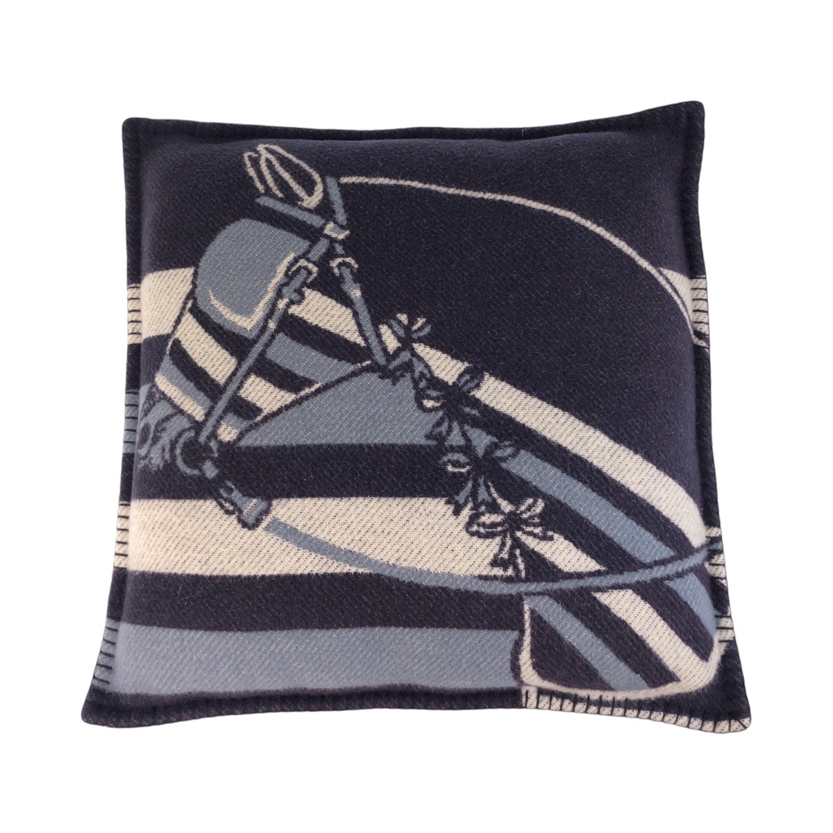 美品 ネイビー ブルー ホワイト ウール/カシミヤ インテリア クッション 男女兼用 レディース 501303